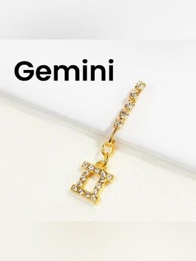 Gold colored Crystal Charm Drop nose ring clips